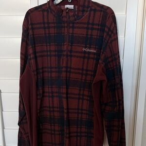 Columbia Burgundy and Navy Plaid Half-Zip Pullover